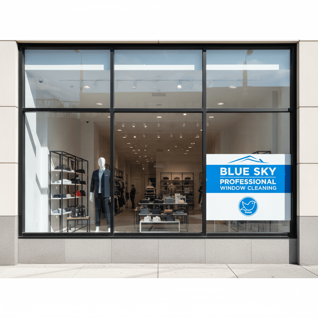 Commercial storefront glass gleaming and crystal clear after cleaning
