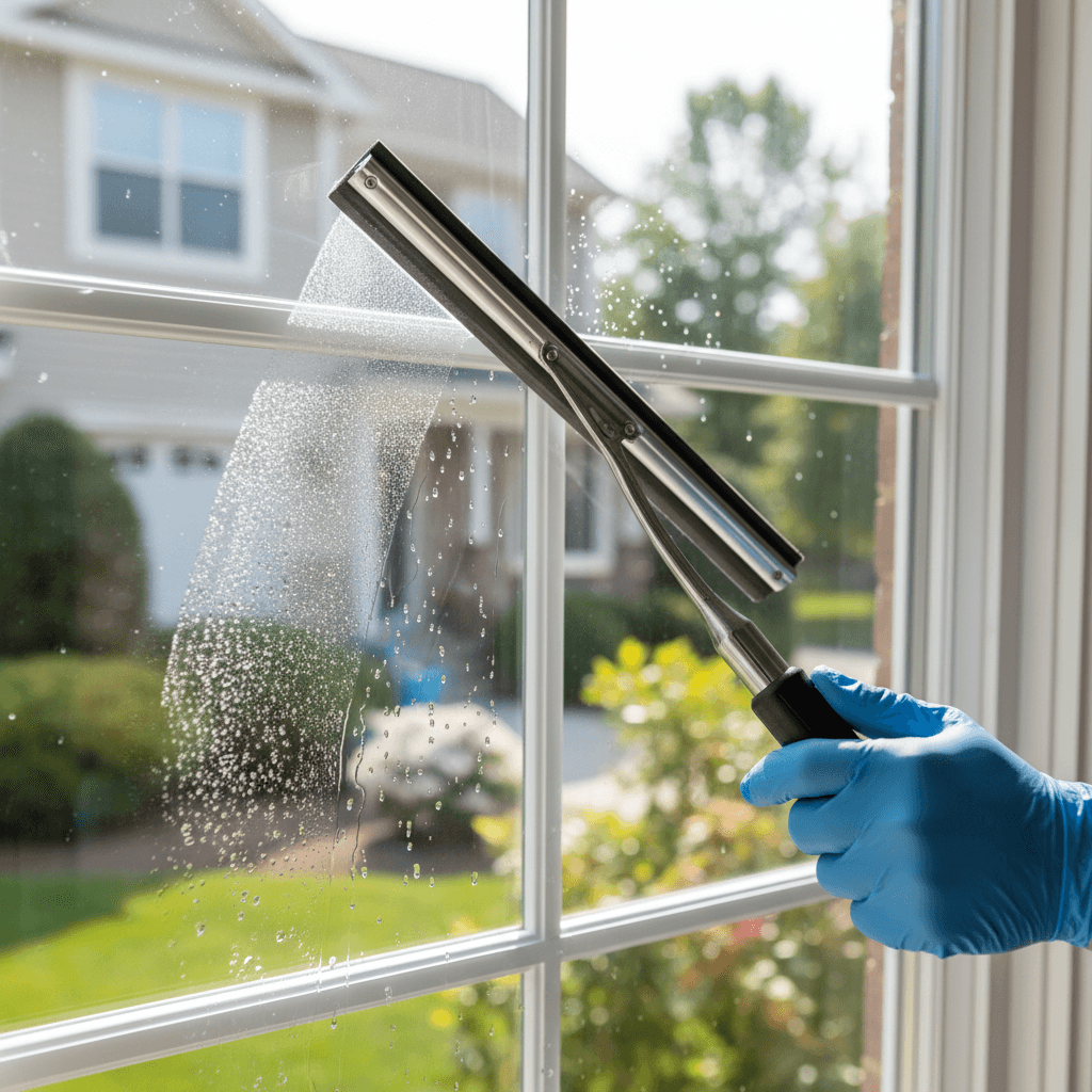 Exterior window cleaning on residential home