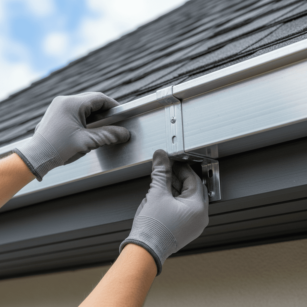 Gutter cleaning showing debris removal